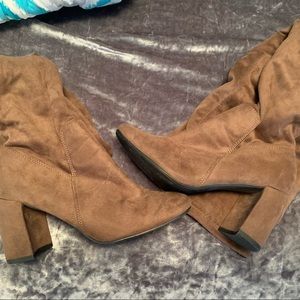 Brown suede over the knee boot